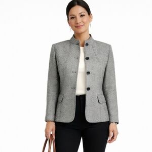 CALVIN KLEIN Size 6 Gray Tweed Mandarin Collar Business Casual Jacket Blazer EUC